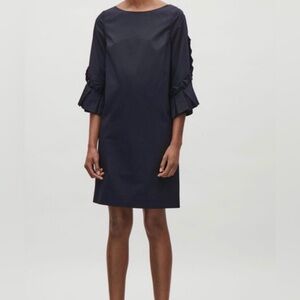 Cos navy 3/4 sleeve midi dress